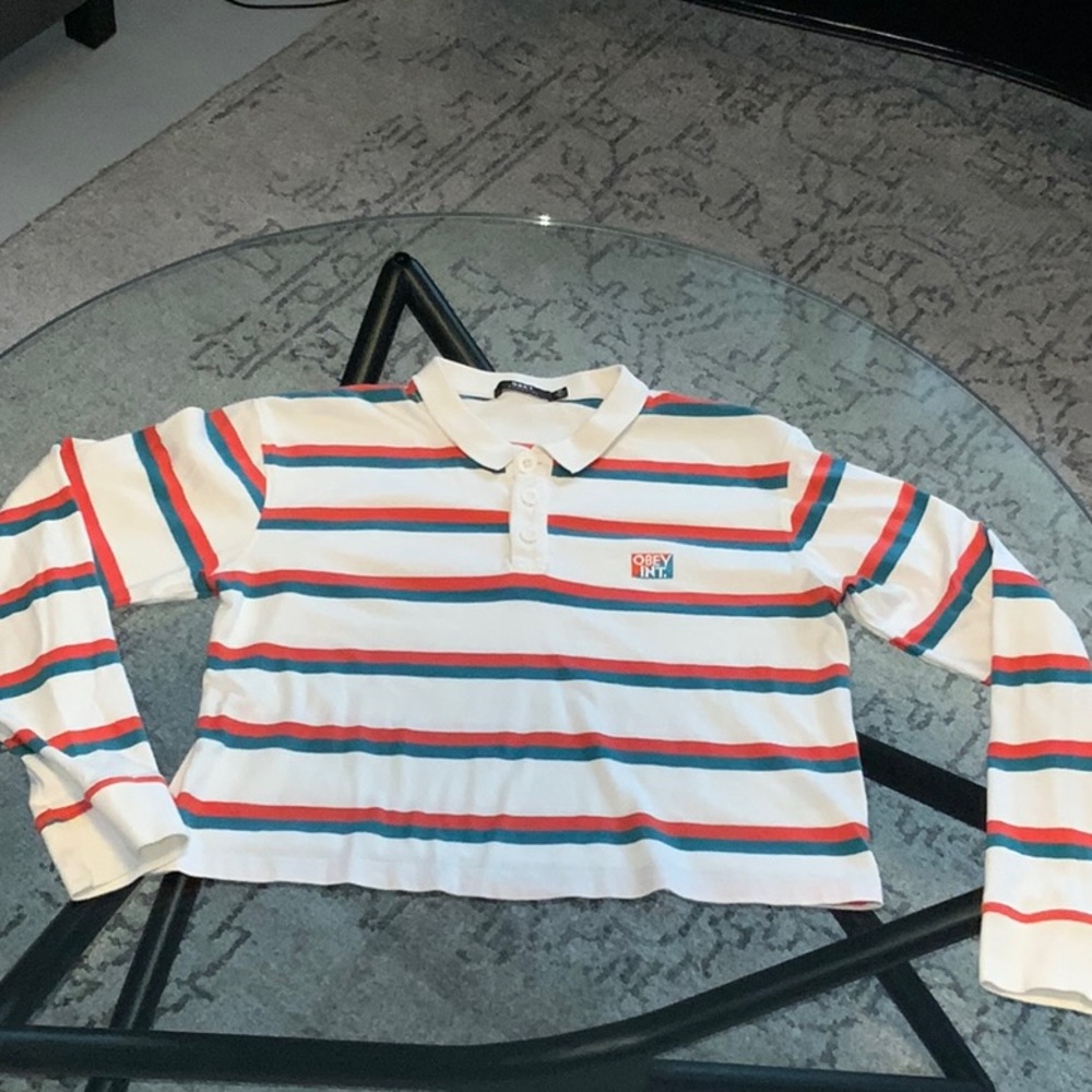 Obey stripped cropped polo shirt